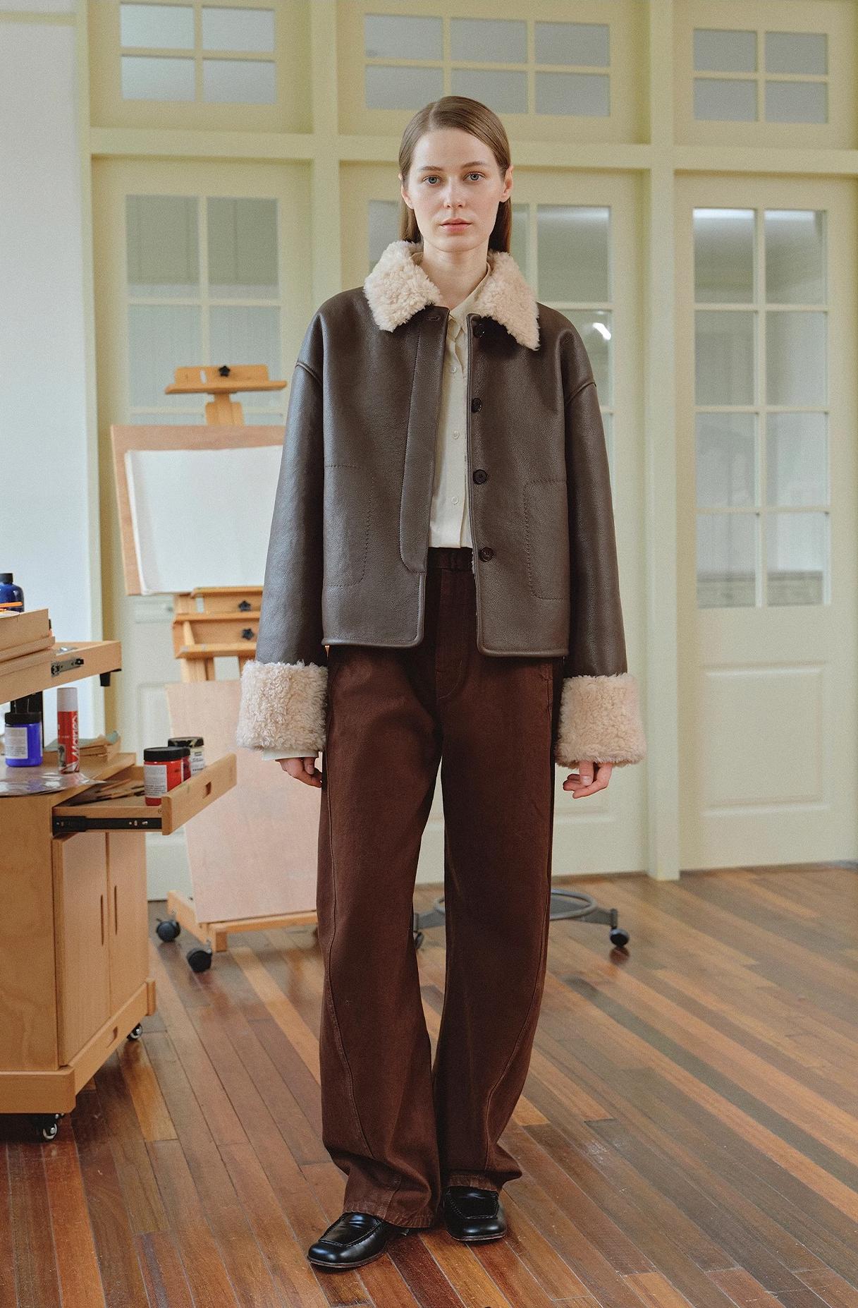 Slightly Sweet Latte Second Generation Furry Lapel Casual Straight Shorn Shearling Jacket-3