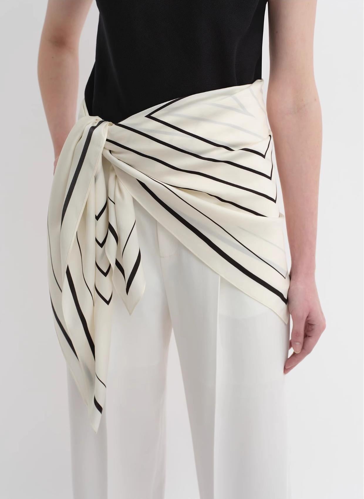 Stretch silk original geometric print silk scarf-4