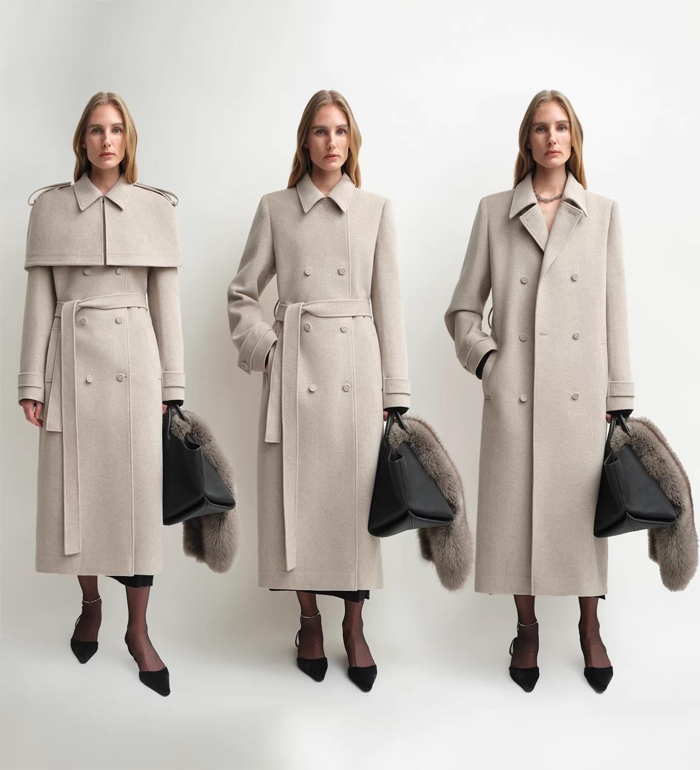 “3 Looks in One Coat” Firelady Fur Women's Alpaca Wool Coat with Detachable Cape "Elegant Silhouette"-1