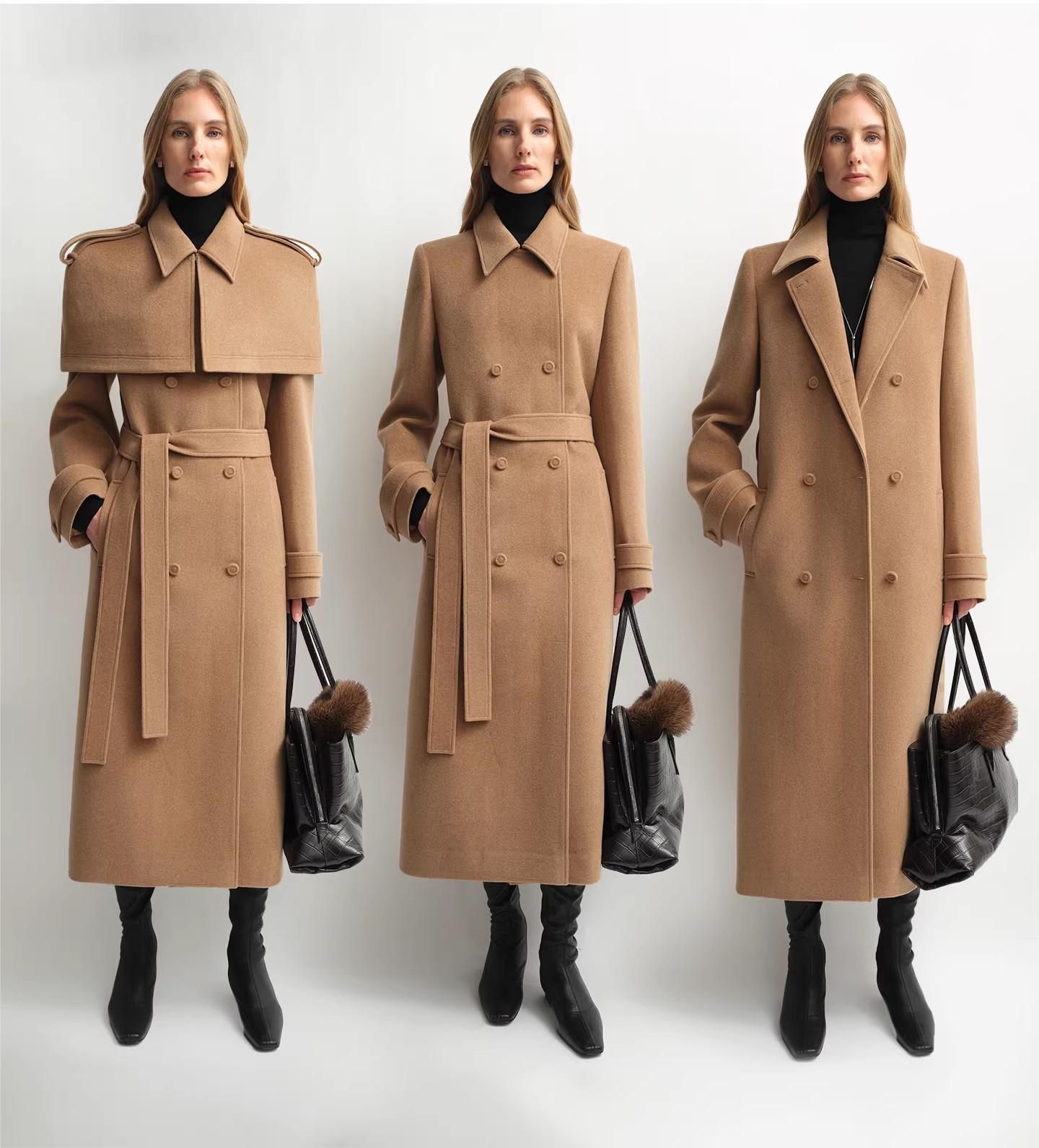 “3 Looks in One Coat” Firelady Fur Women's Alpaca Wool Coat with Detachable Cape "Elegant Silhouette"-3