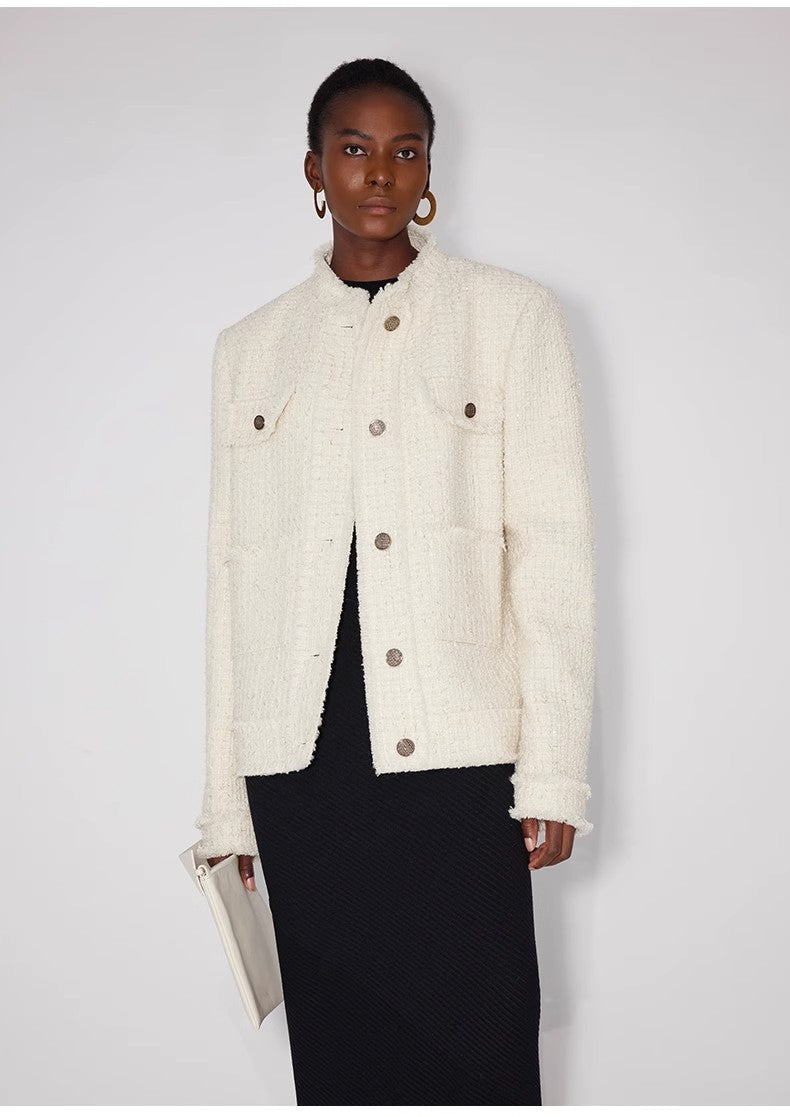 Firelady Fur wool jacket by Maison Beaumont, stylish outerwear with a cozy, textured wool fabric in a versatile design.