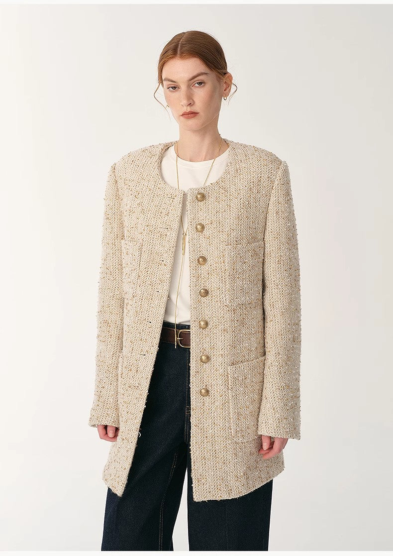 Firelady Sheepskin wool jacket suit by Maison Beaumont featuring a tailored fit and high-quality wool fabric.