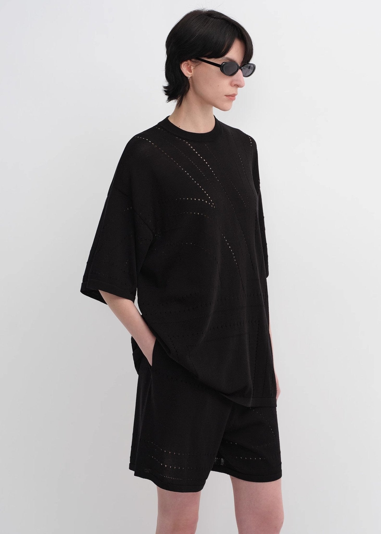 Customized Acetate Cotton Geometric Lines Knitted Suit-1