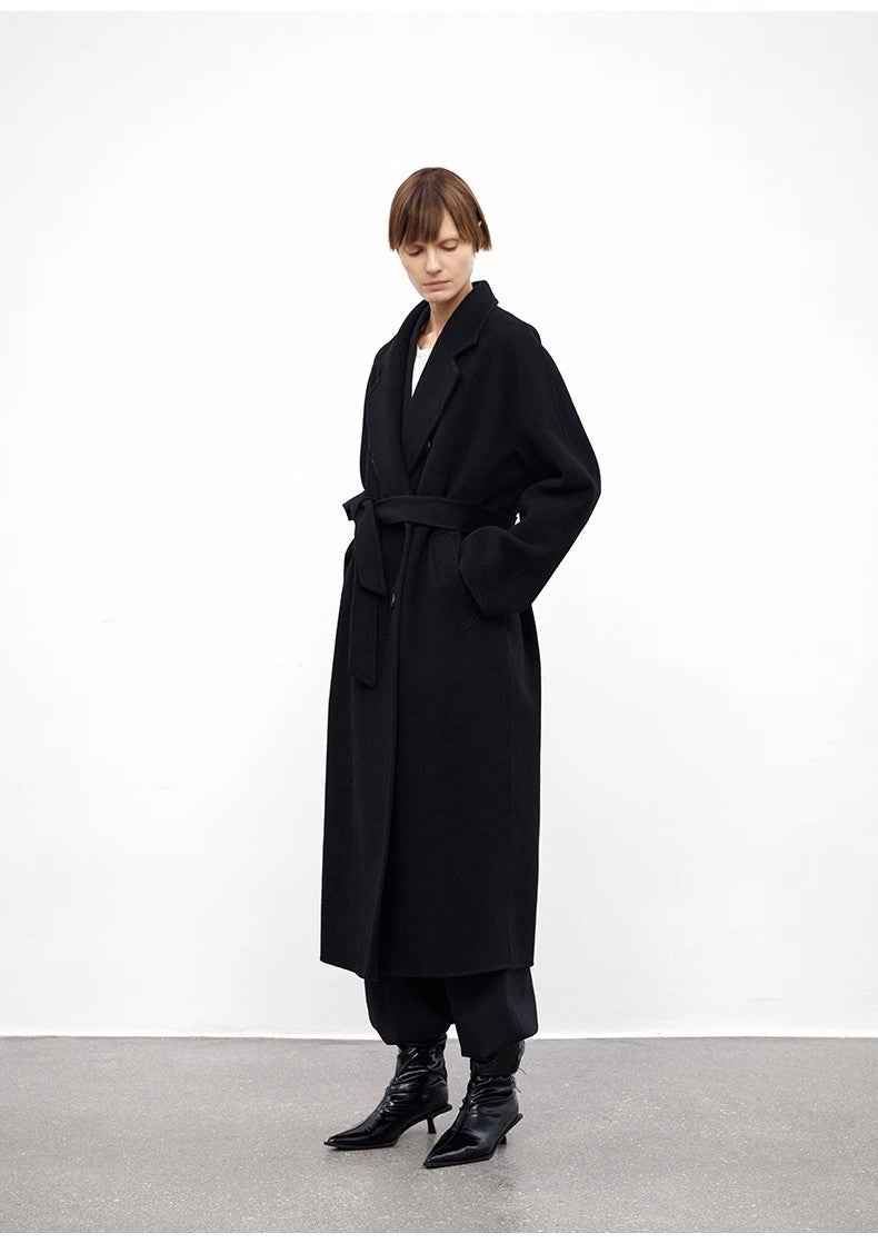 "Desert Mirage"Double-Breasted Coat with Shoulder Seam and Slight Cocoon Shape-4