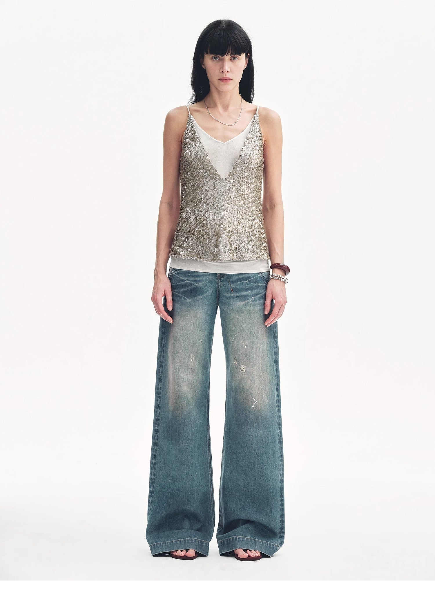 Firelady Fur Dream Catcher sequined net pattern two-piece summer top with deep V waist suspender design.