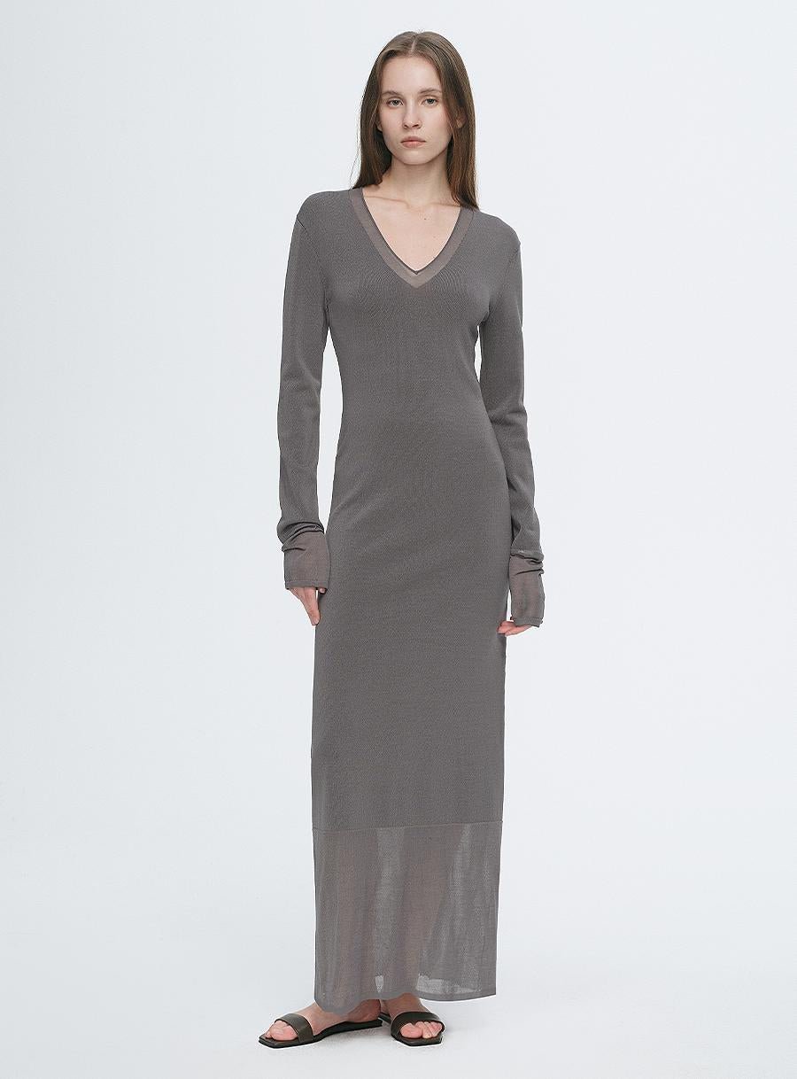 Women’s V-neck dress by Firelady Fur with triacetate Tencel blend, transparent splicing design, and skin-friendly fabric.