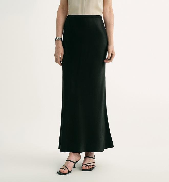 Luxurious glossy acetate bias-cut fishtail skirt for women by Firelady Fur, featuring an elegant, slim silhouette.