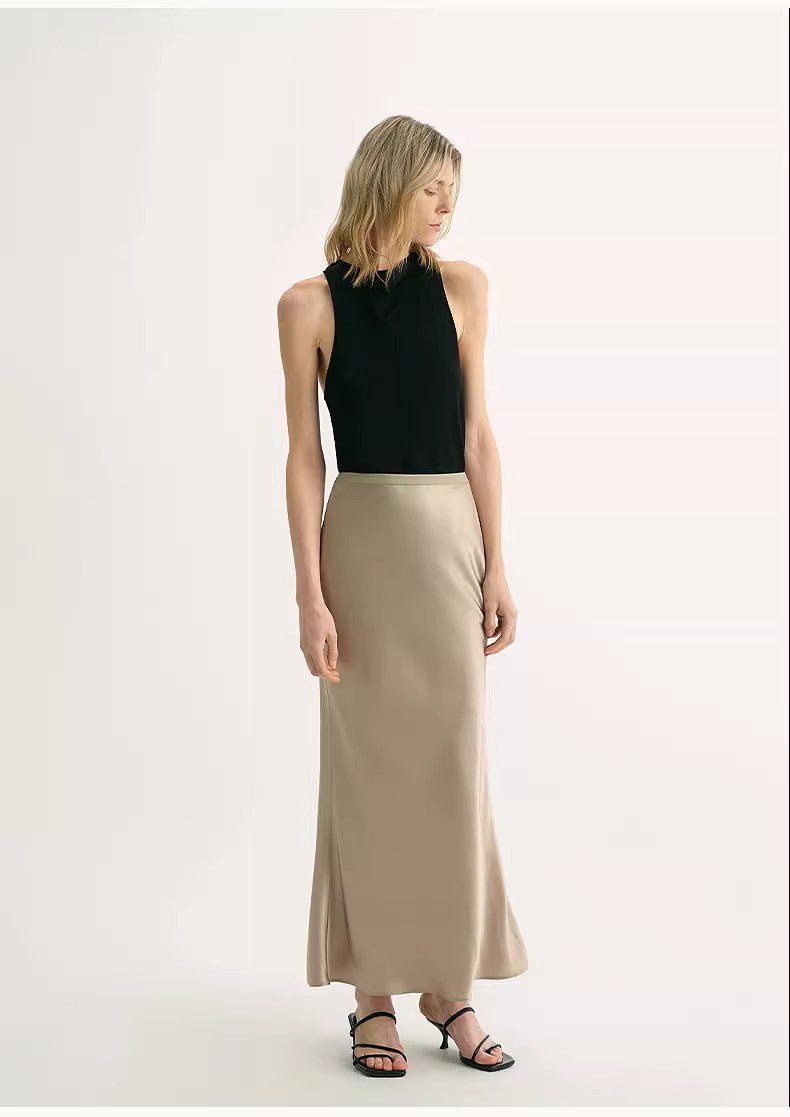 Luxurious glossy acetate bias-cut fishtail skirt for women by Firelady Fur, featuring a sleek, elegant design.