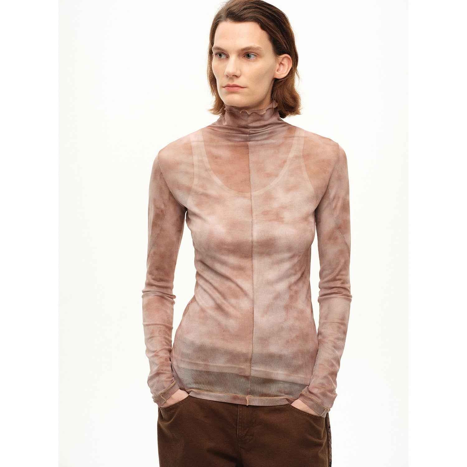 Maison Élvorain Firelady Fur mesh top featuring a high collar and fashionable design, perfect as a stylish shirt.