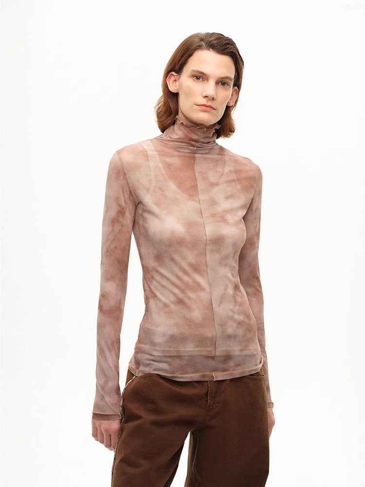 Firelady Fur mesh top by Maison Élvorain featuring a high collar, rich dusk color, and fashionable design.