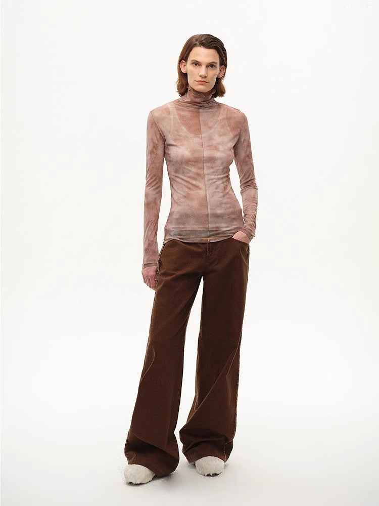 Firelady Fur Maison Élvorain mesh top with high collar, stylish and fashionable shirt in rich dusk color, close-up view.