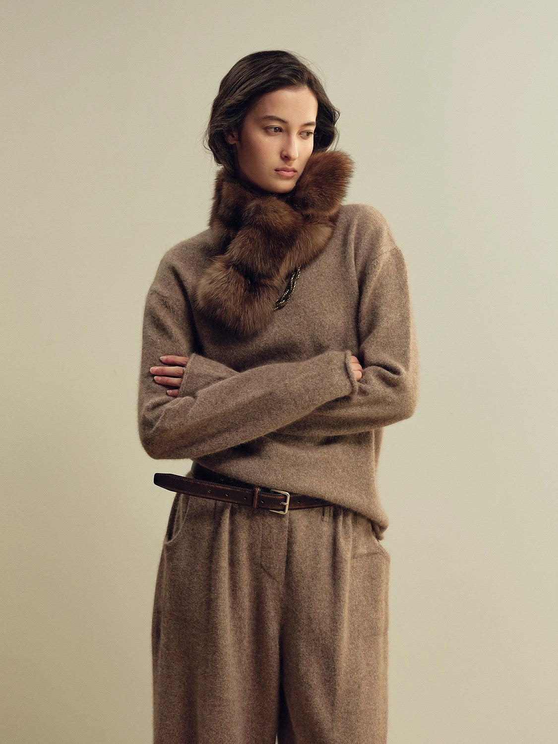 Firelady Fur Mink Retro Vintage Scarf, Russian-imported fur accessory with ribbed patchwork in trendy retro style.