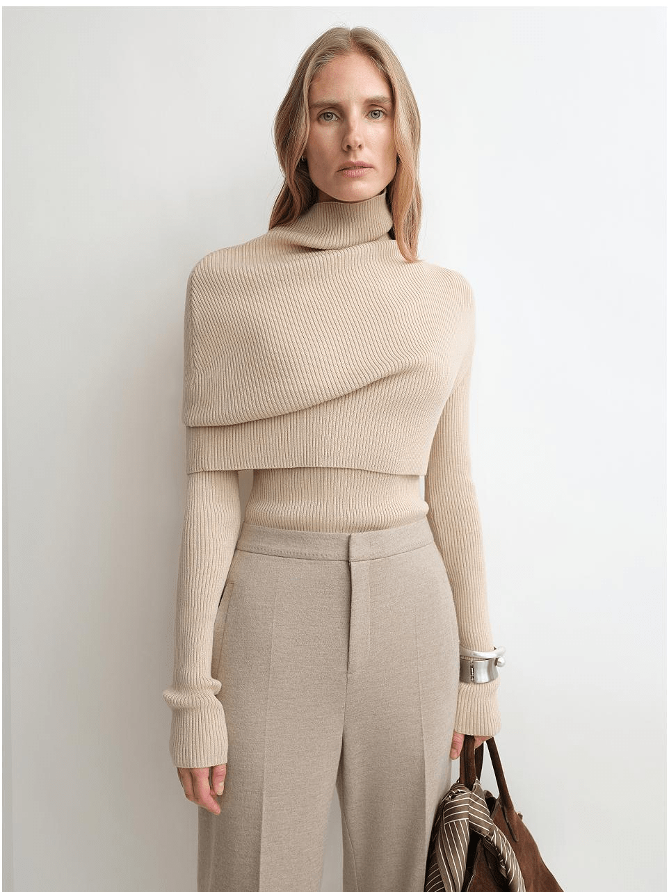 Firelady Fur Women's Merino Wool Turtleneck Sweater with Detachable Shawl – 2-Piece Knit Set "Elegant Layers"-5