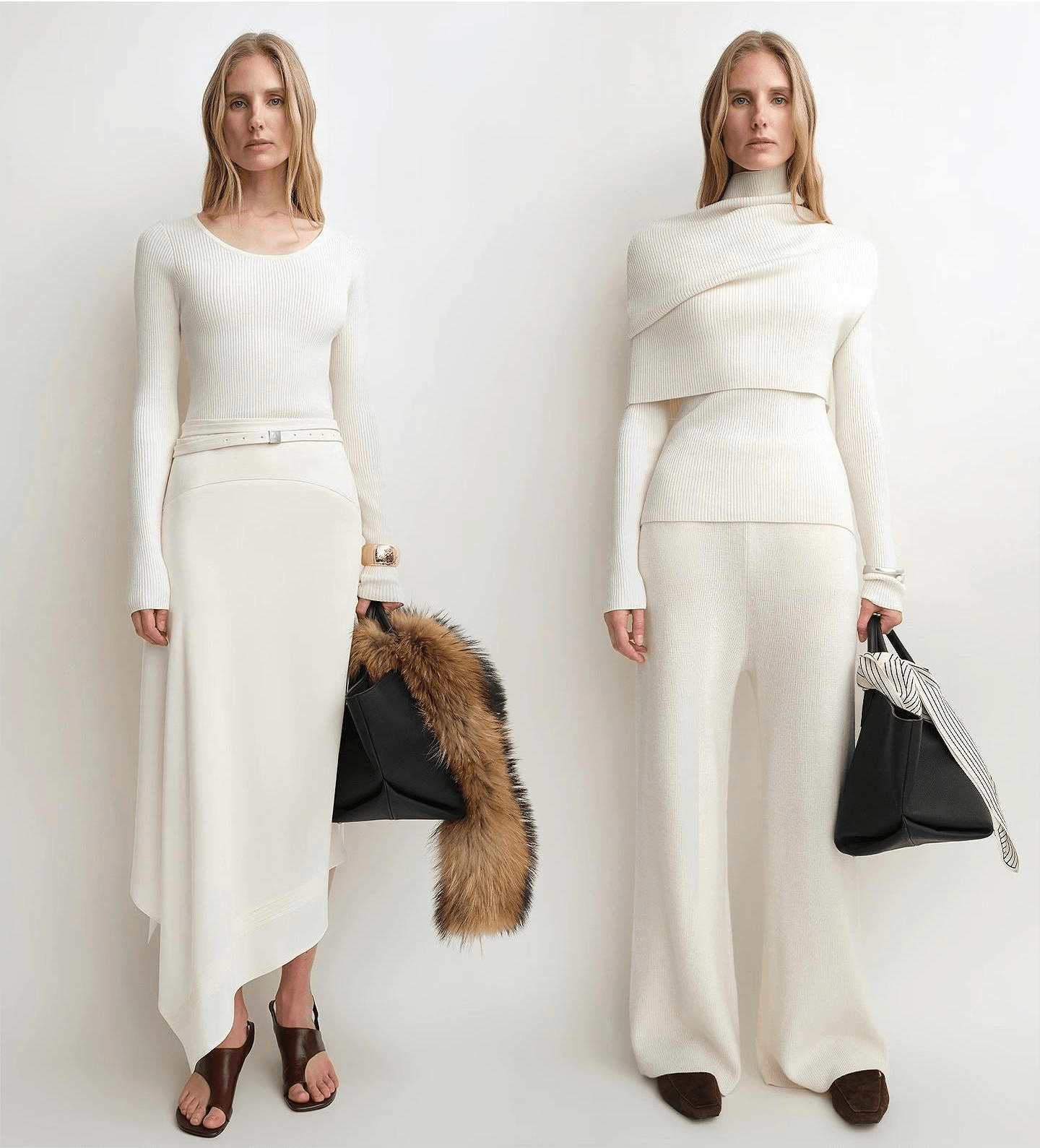 Firelady Fur Women's Merino Wool Turtleneck Sweater with Detachable Shawl – 2-Piece Knit Set "Elegant Layers"-4