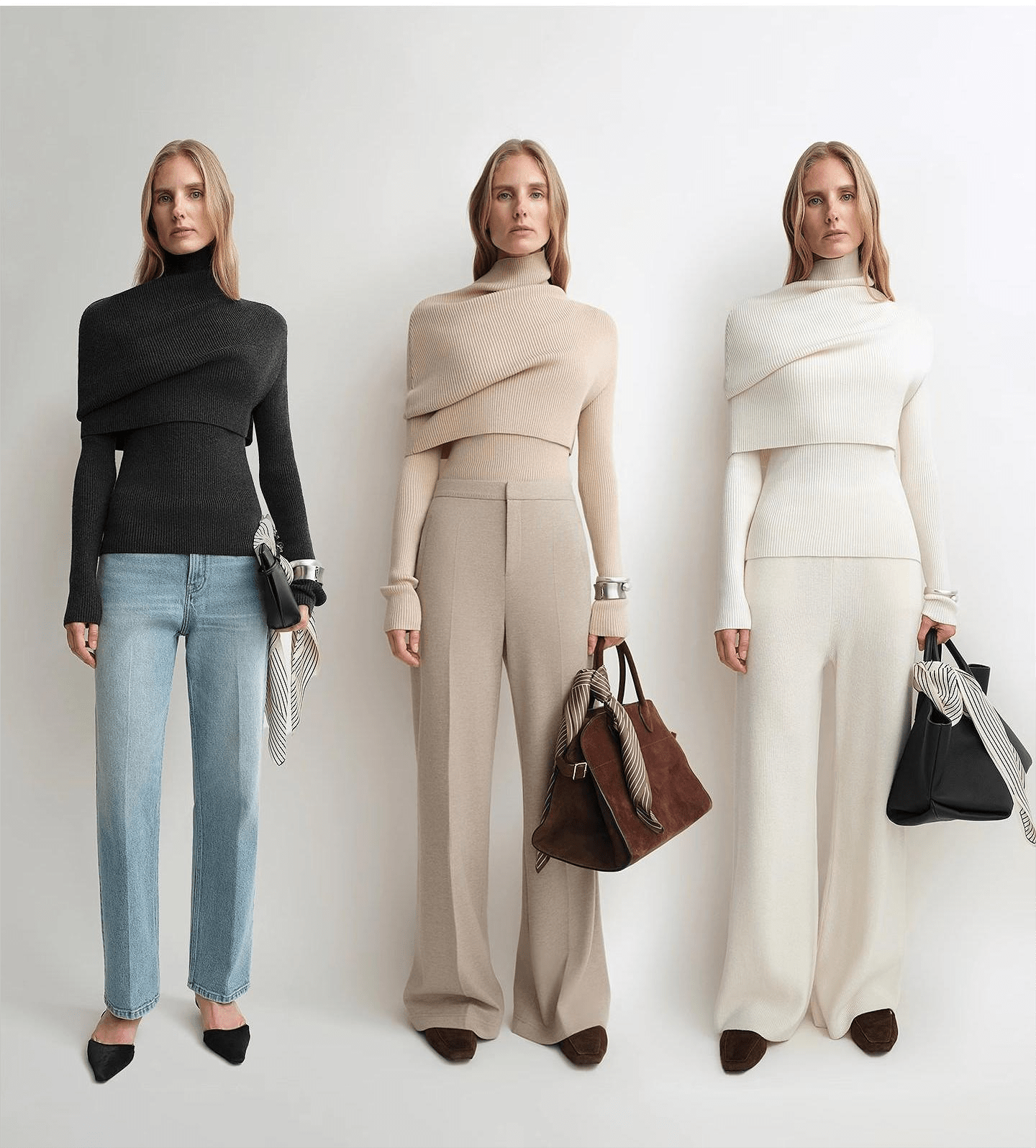 Firelady Fur Women's Merino Wool Turtleneck Sweater with Detachable Shawl – 2-Piece Knit Set "Elegant Layers"-2