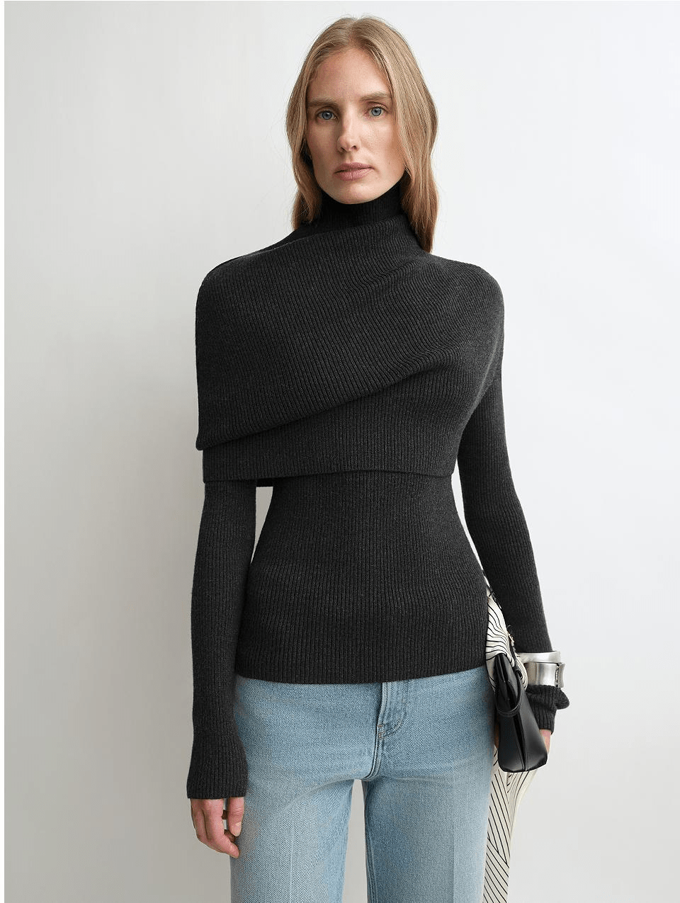 Firelady Fur Women's Merino Wool Turtleneck Sweater with Detachable Shawl – 2-Piece Knit Set "Elegant Layers"-7