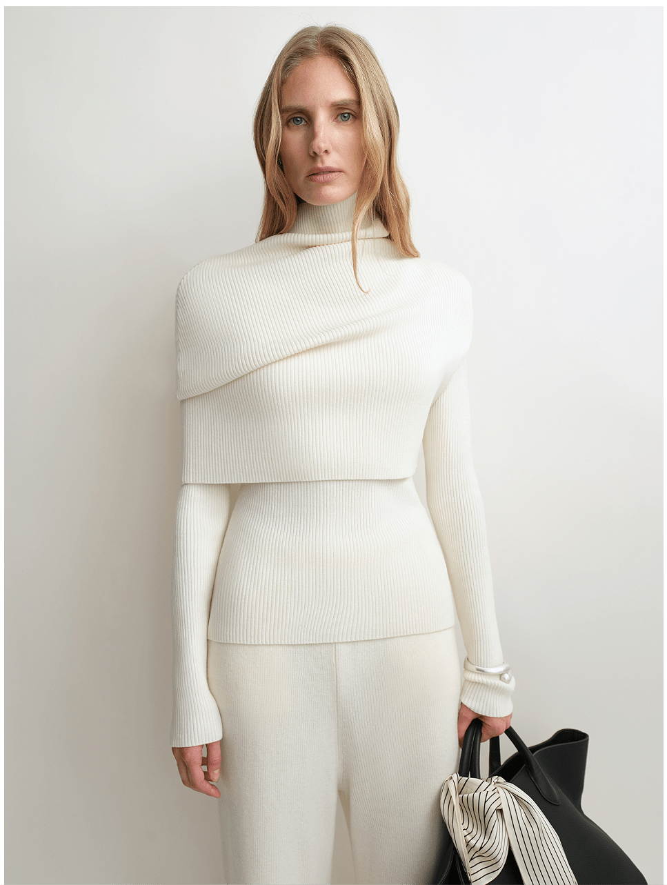 Firelady Fur Women's Merino Wool Turtleneck Sweater with Detachable Shawl – 2-Piece Knit Set "Elegant Layers"-6