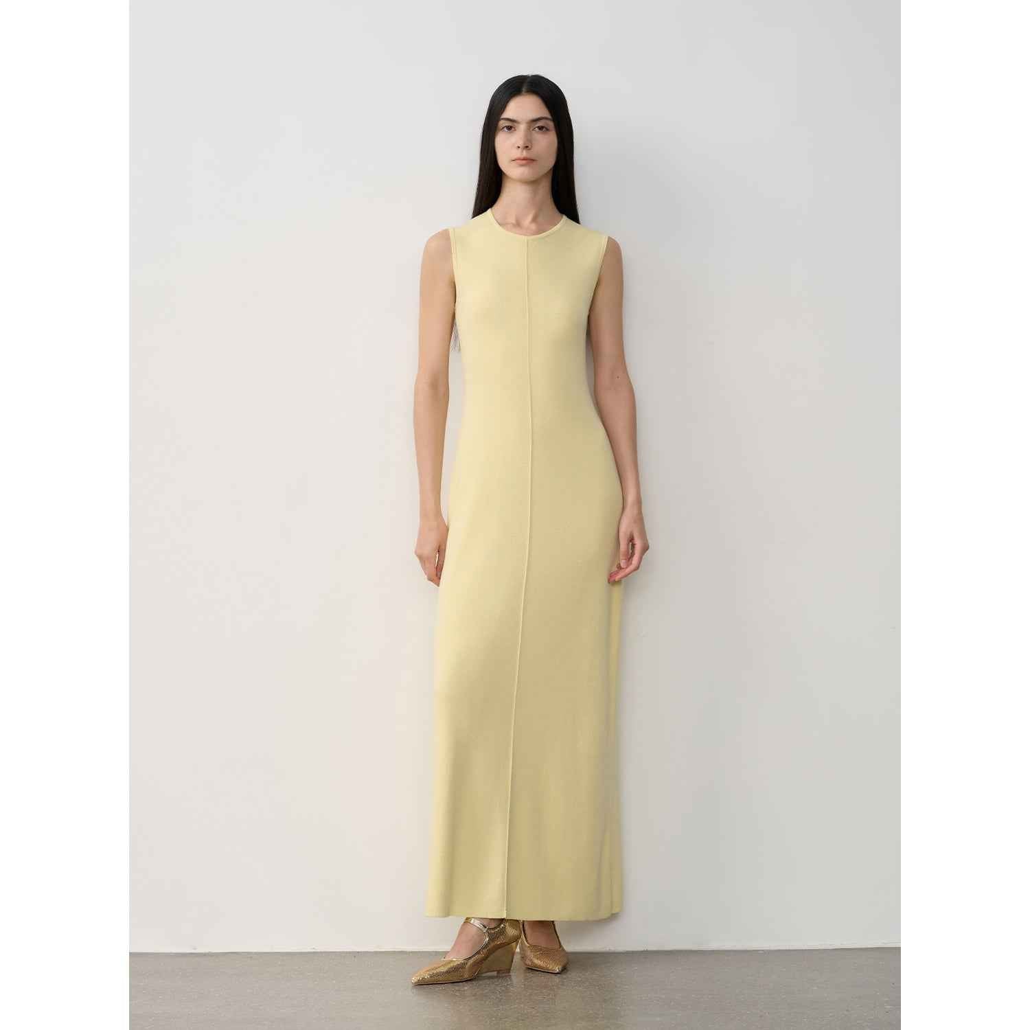 Firelady Fur women's Merino wool knit dress featuring a cozy, fitted design with island-inspired lettering on soft, warm fabric.