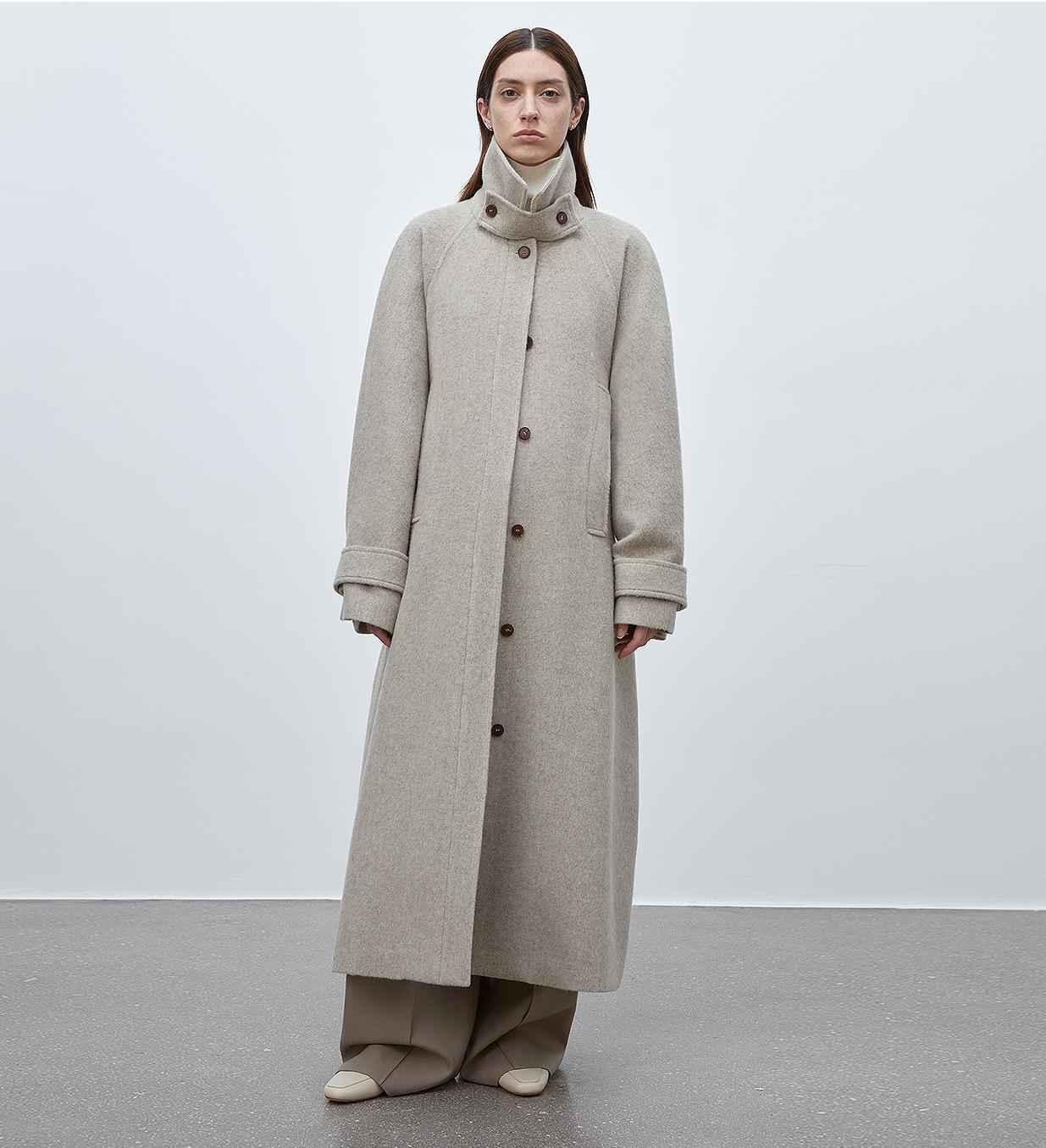 Fireladyfur Women's Raglan Sleeve Double-layer Collar Wool Coat"Moonlit Veil"-4