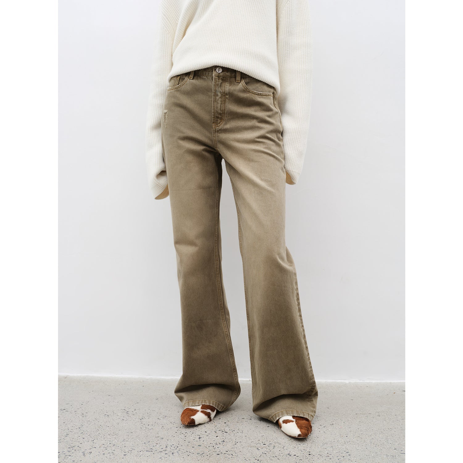 "Flare Mark" Retro all-season slim-fit versatile floor-length washed flared jeans-5