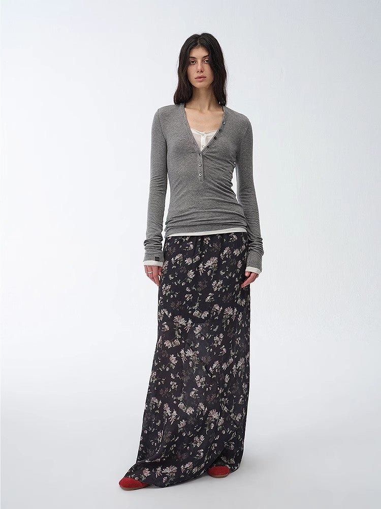 Firelady Fur Gallery Dusse vintage print straight draped skirt for women, showcasing a stylish, flowy design and bold pattern.
