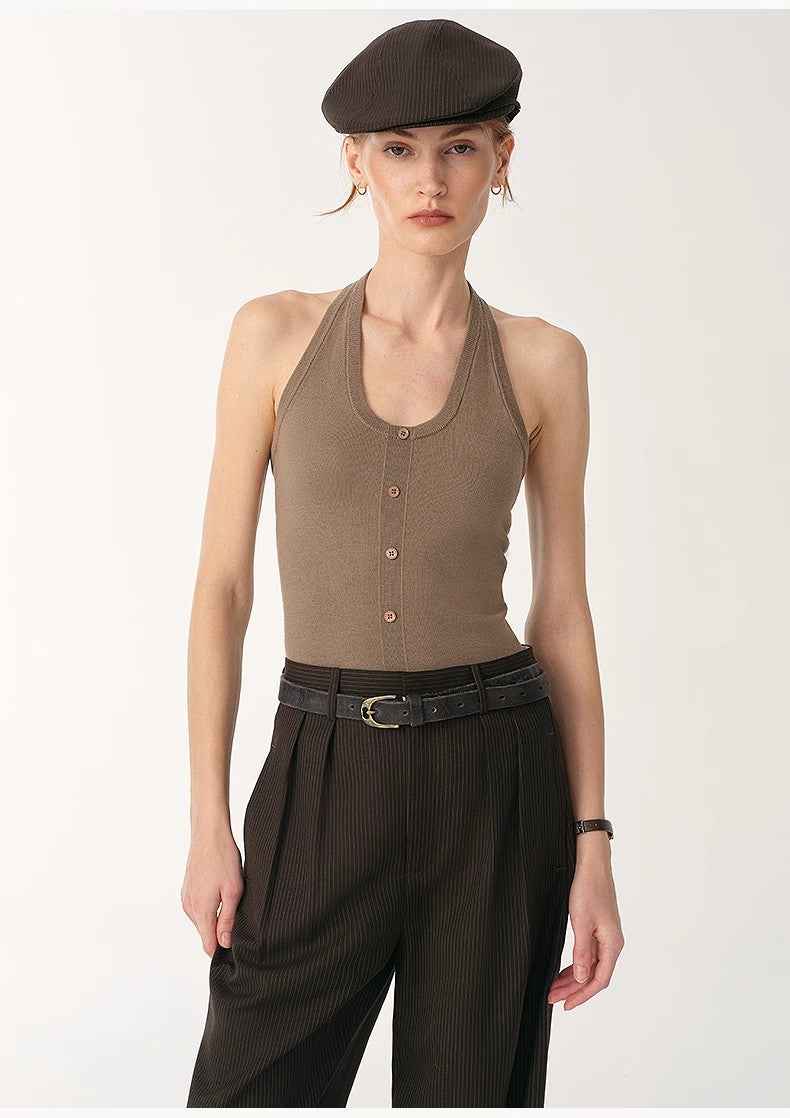 Firelady Fur wool suit top with halter neck, machine washable, elegant design from Maison Beaumont for women.