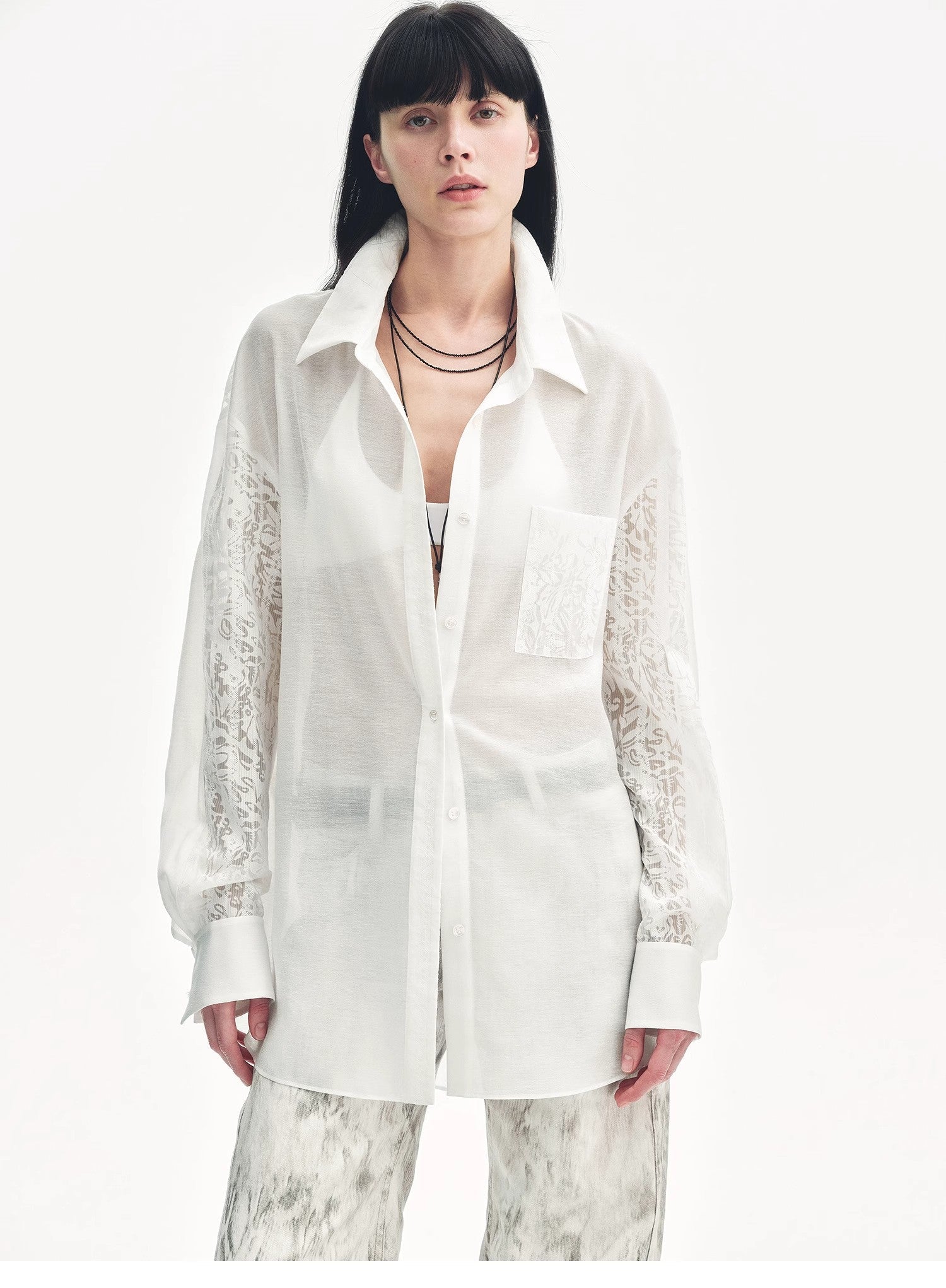 "Ideal Spring Day" Jacquard Hollow Drop Shoulder Shirt Summer-4