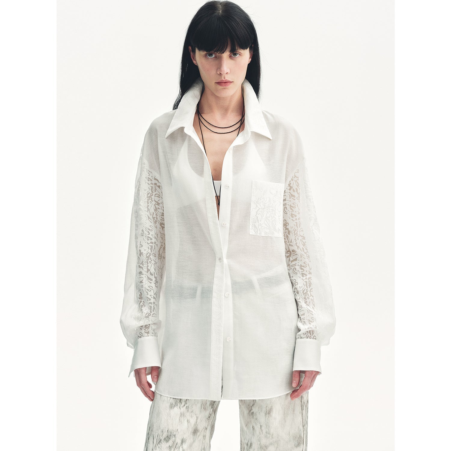 "Ideal Spring Day" Jacquard Hollow Drop Shoulder Shirt Summer-1
