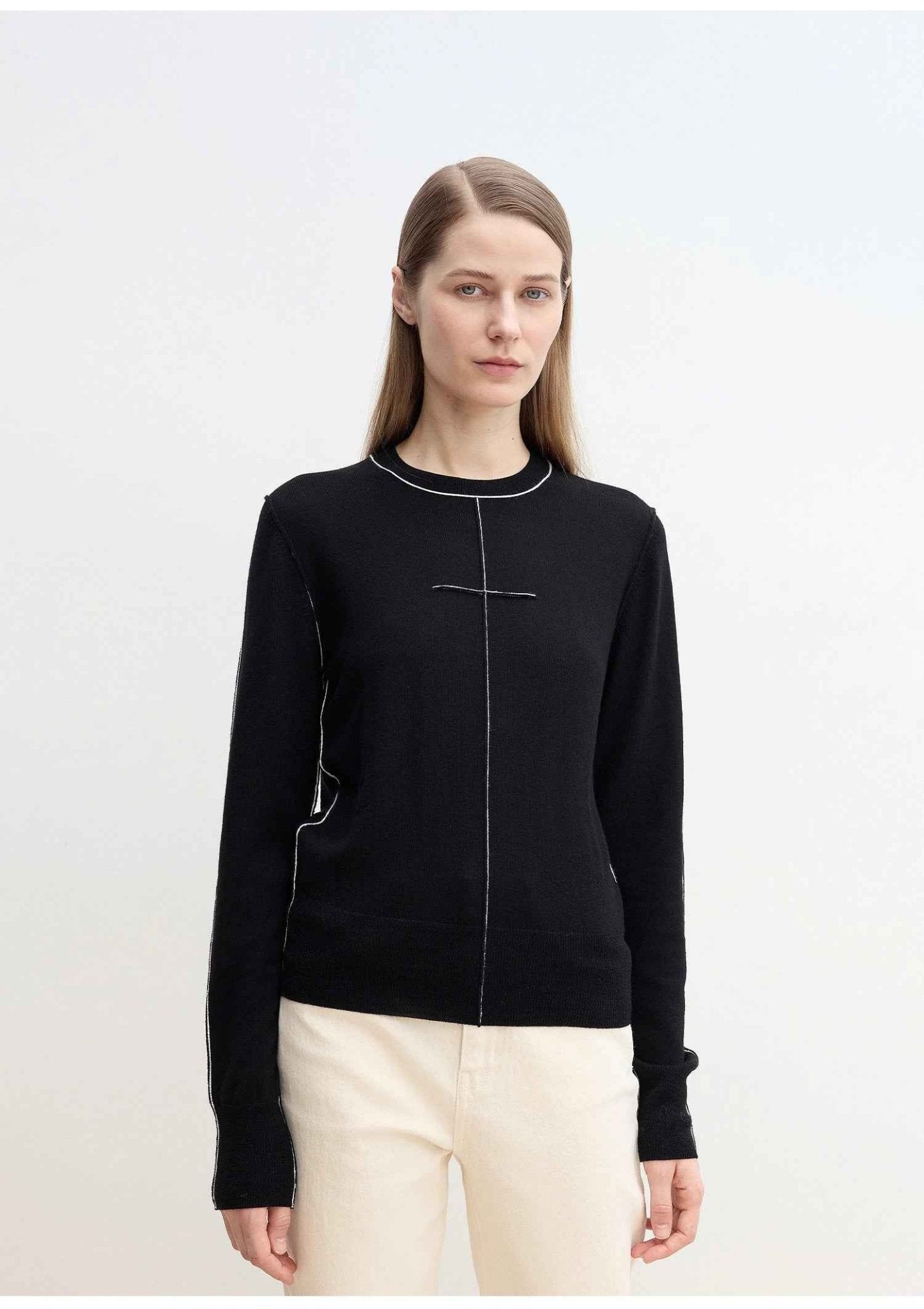 Firelady Fur Wool Knit Top by Maison Beaumont featuring contrast stitch, short sleeve, skin-friendly wool material.