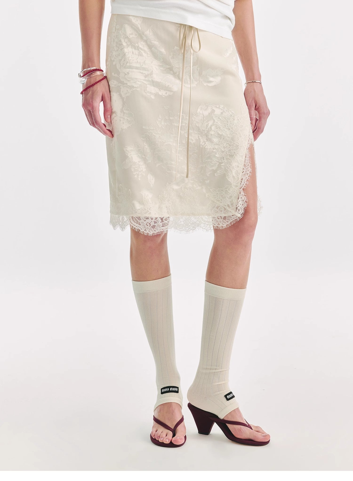 Women's Firelady Fur Lingering Soft Light paneled lace straight-cut split skirt with irregular design and delicate fabric details.