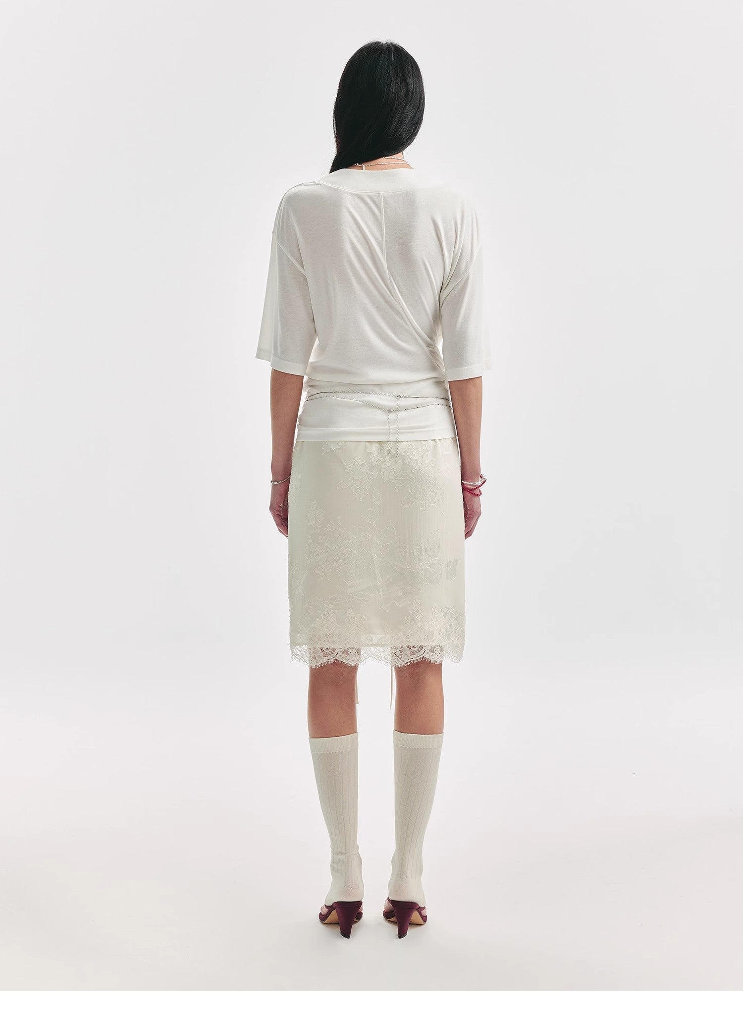 Women's Firelady Fur Lingering Soft Light paneled lace straight-cut split skirt with irregular design and delicate fabric details.