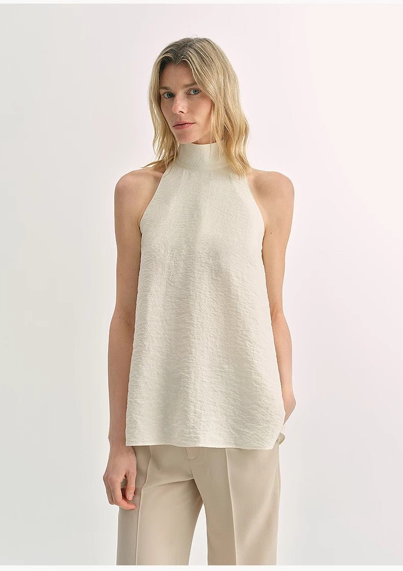 Firelady Fur luxury Mulberry silk sleeveless vest with high collar, wrinkle-resistant, A-line design, perfect for elegant women's wear.