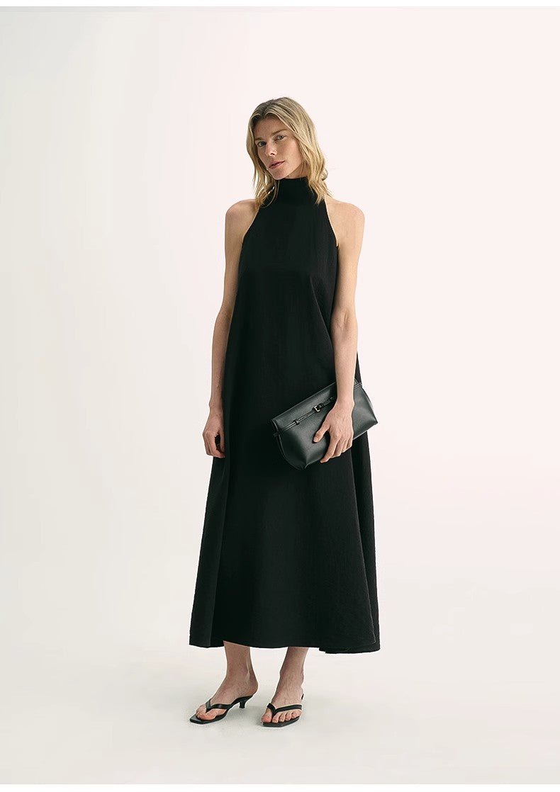 Mulberry silk A-line dress for women by Firelady Fur featuring a high collar, wrinkle-resistant fabric, perfect for summer and beach wear.