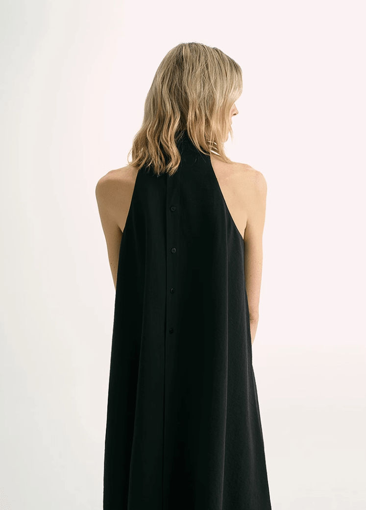 Mulberry silk wrinkle-resistant A-line dress for women, high collar, summer beach style, by Firelady Fur.