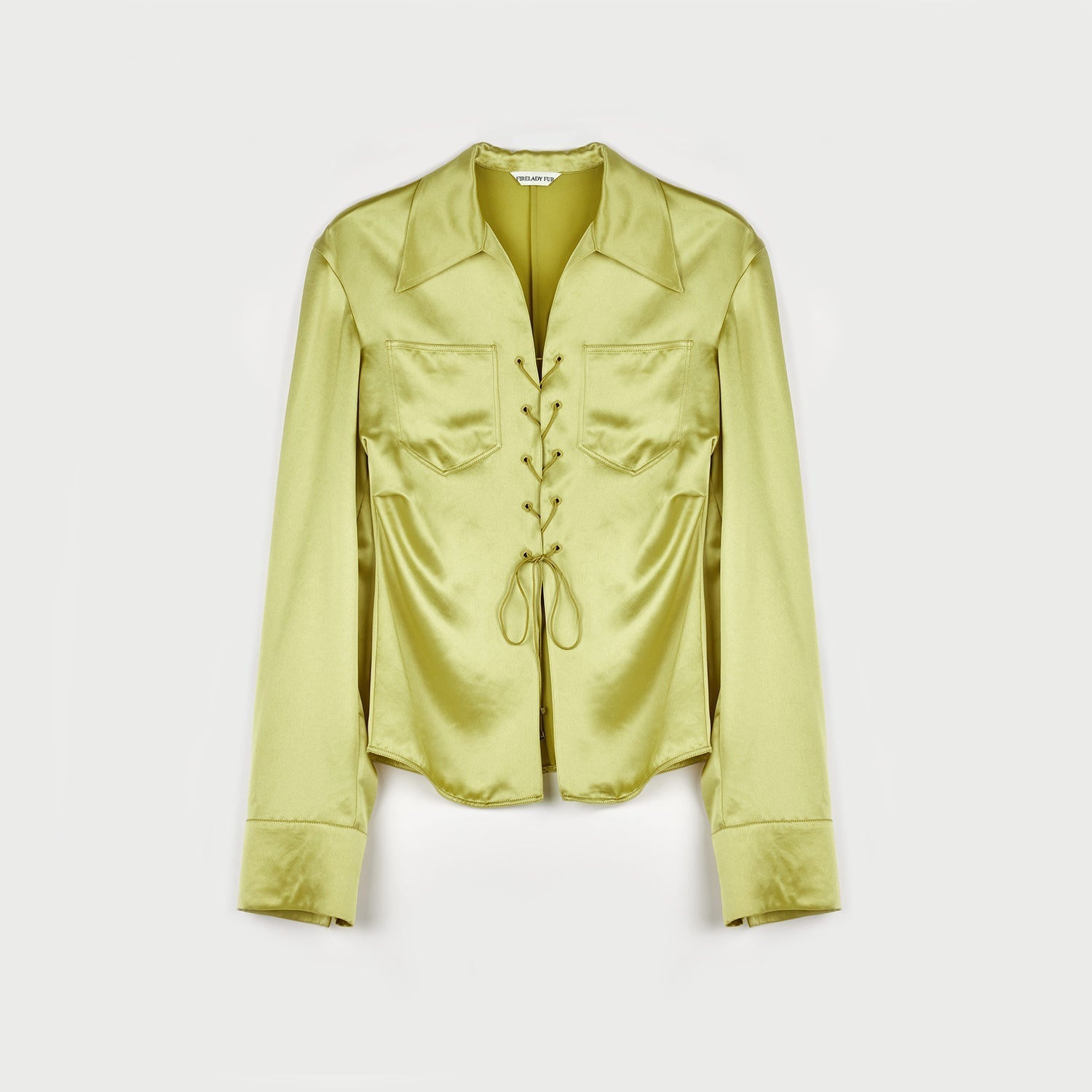 Firelady Fur Mercerized Spring Shadow Acetate Pleated Shirt for women, slim-fitting long-sleeve top with hollow string details.