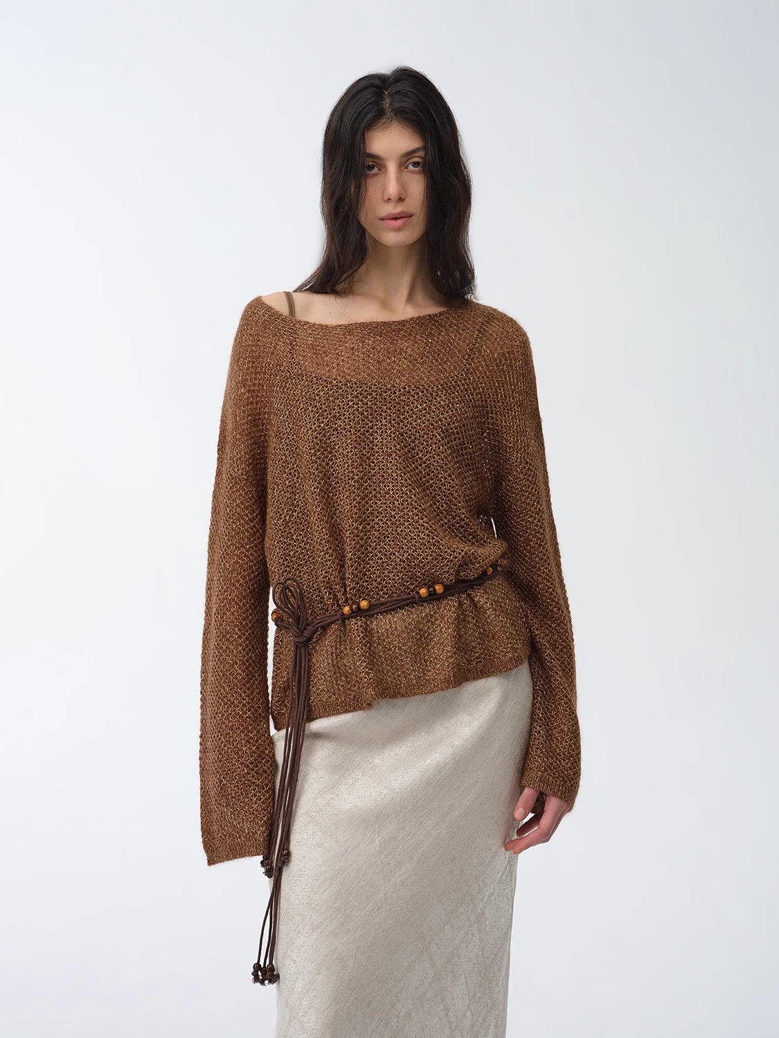 Firelady Fur Sparkling Spring Knit Oversized Top with mohair-sequin blend, loose fit, long sleeves, and hollow O-neck design.