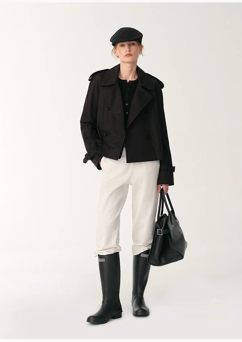 "Night Messenger" anti-wrinkle waterproof large lapel short straight box windbreaker for women-1