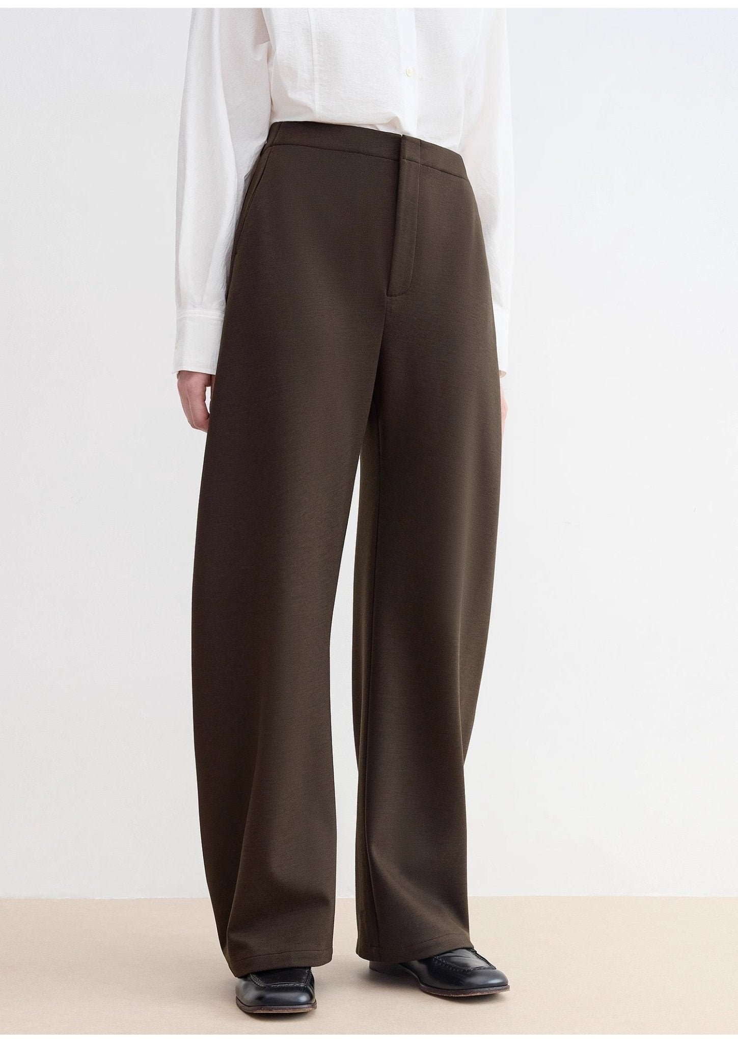 Firelady Fur women's Nostalgic Stroll Wool Pants with high waist, curved design, casual style, and wool-blend fabric.