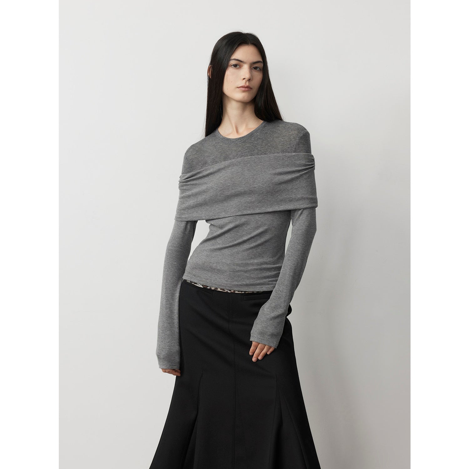 Firelady Fur wool Tencel knitted top featuring layered design, one-shoulder style, versatile splicing, and modern textured details.