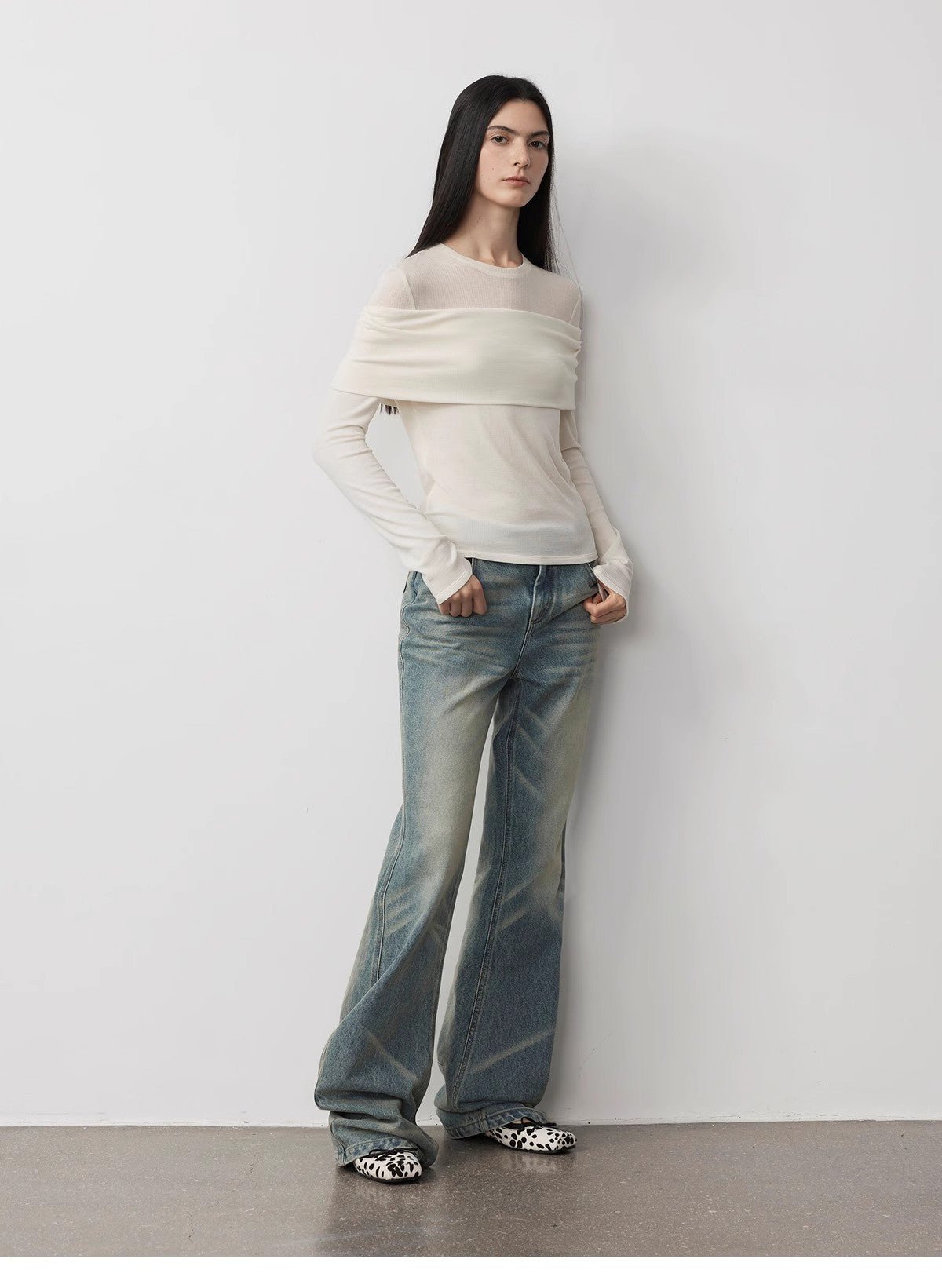 Firelady Fur Wool Tencel knitted top with layered splicing, one-shoulder design, versatile and modern for stylish wear.