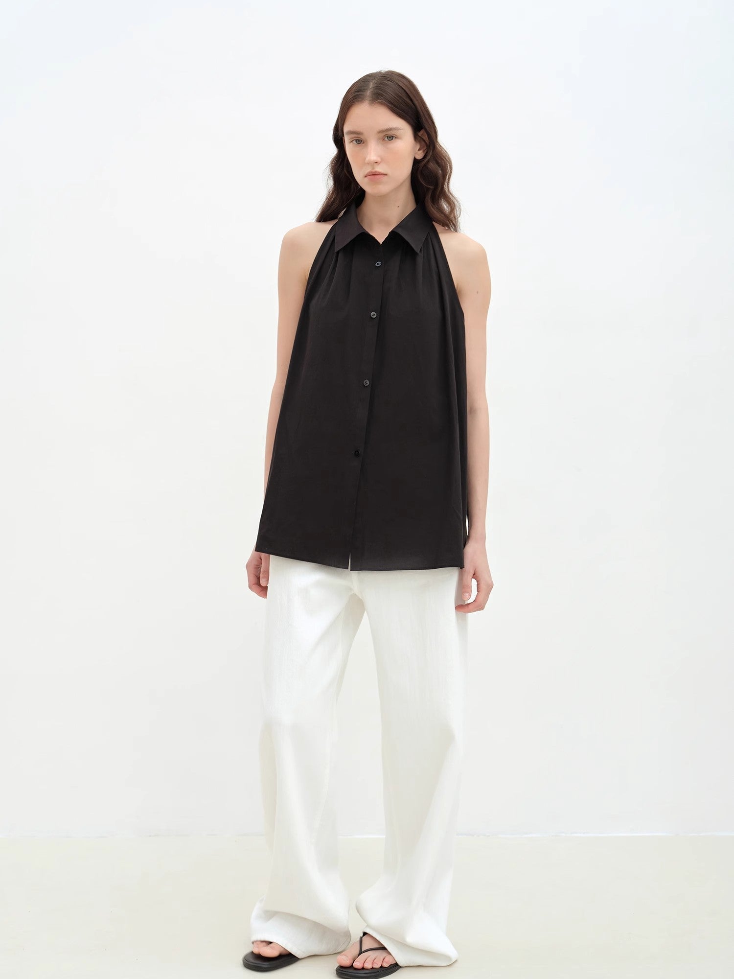 Firelady Fur Poland Island cotton sleeveless stand collar shirt with striped pattern for women, casual and stylish top.