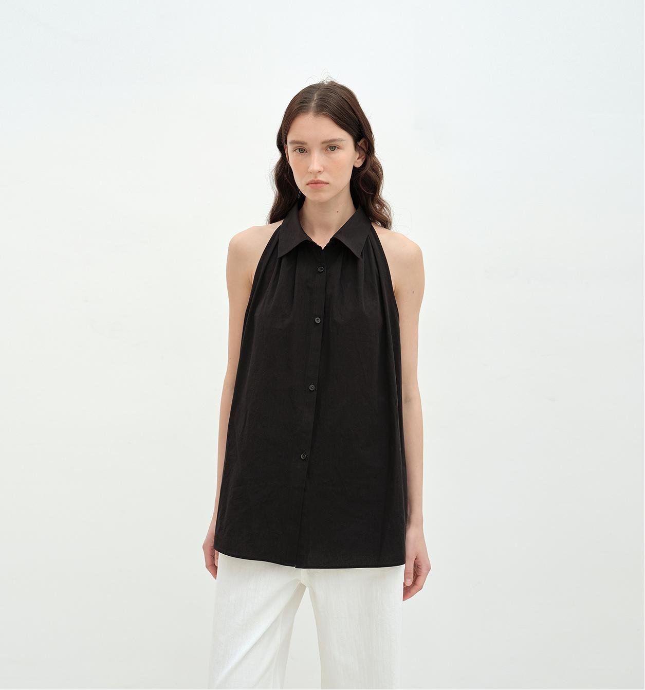 Firelady Fur Poland Island cotton sleeveless shirt with stand collar, striped design, perfect for women, casual and stylish.