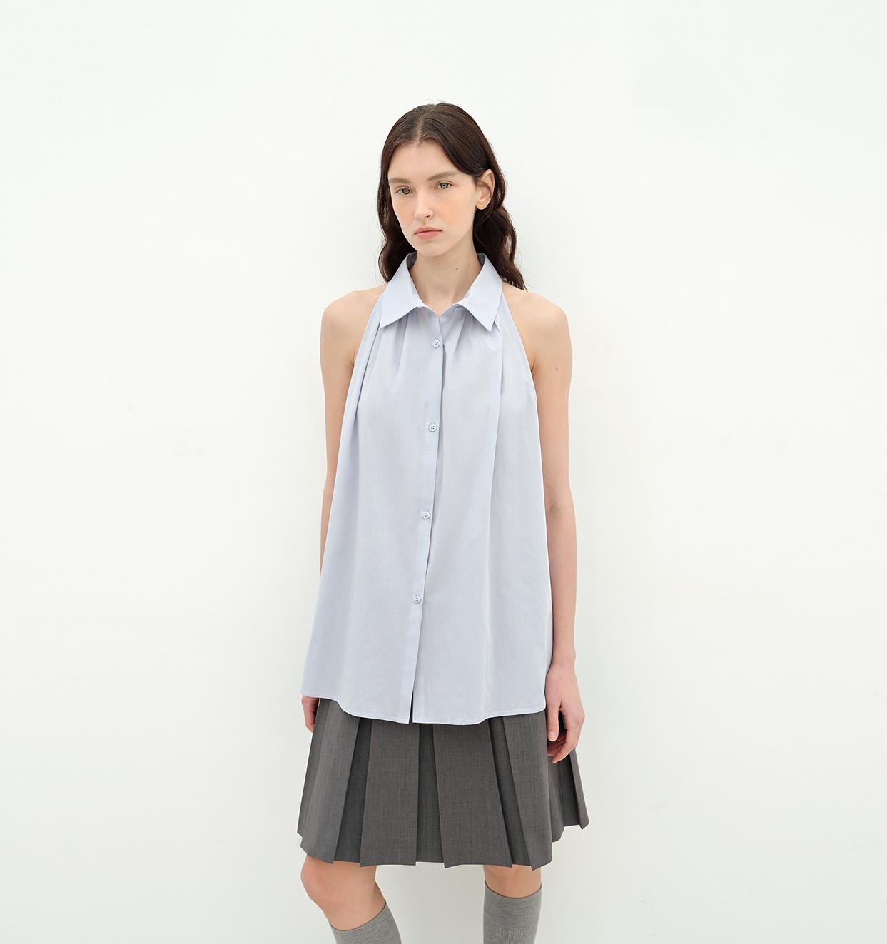 Firelady Fur Poland Island cotton sleeveless shirt with stand collar and stripes, stylish top for women.