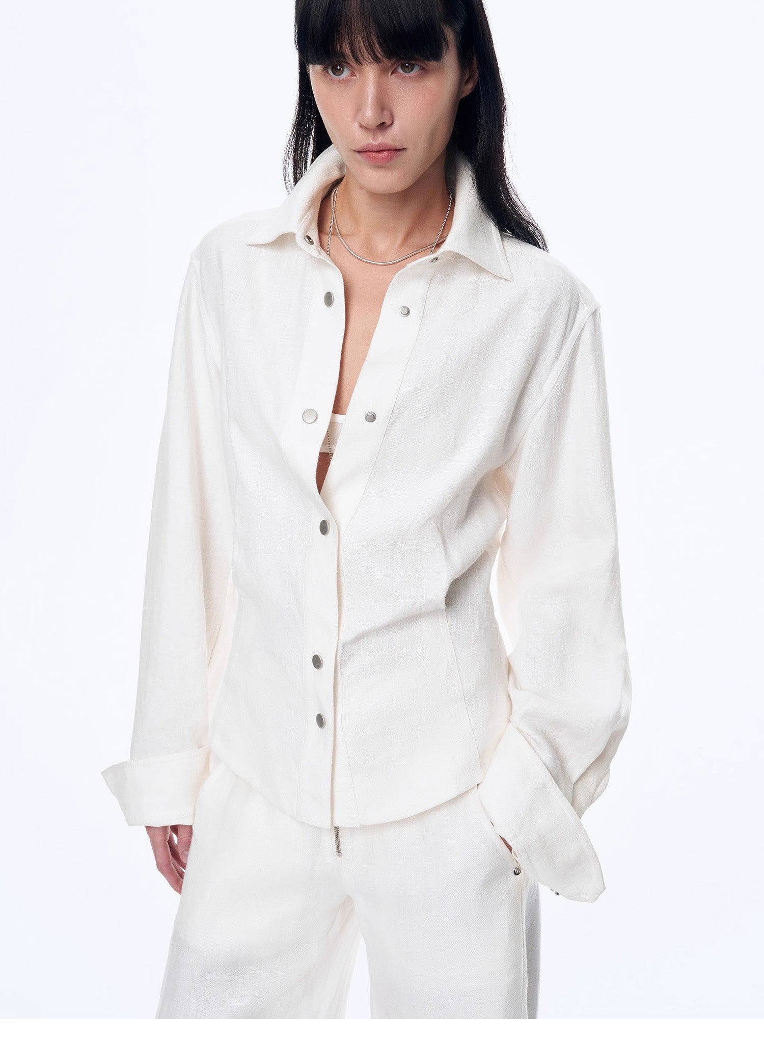 Firelady Fur linen waist shirt top with breathable twill fabric, deconstructed silhouette, old money style, perfect for casual wear.