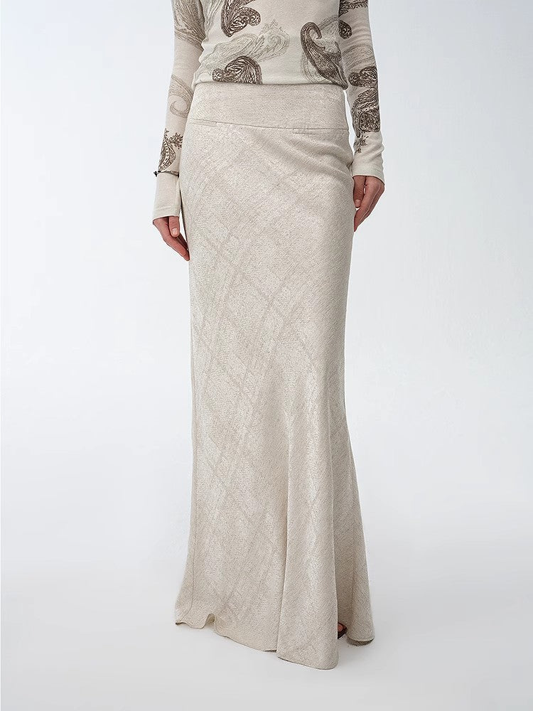 Retro bias-cut linen blended straight fishtail maxi skirt"Light and breezy"-1