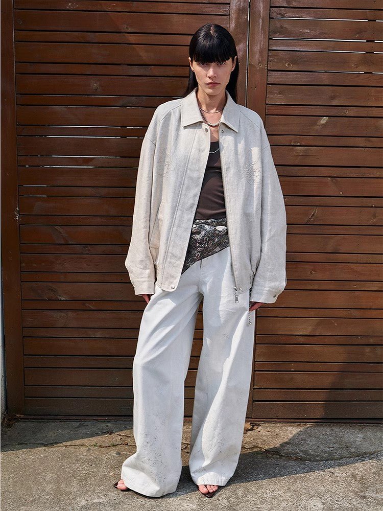 Retro ethnic style beaded embroidery linen loose straight version jacket spring"Comfort Zone"-1