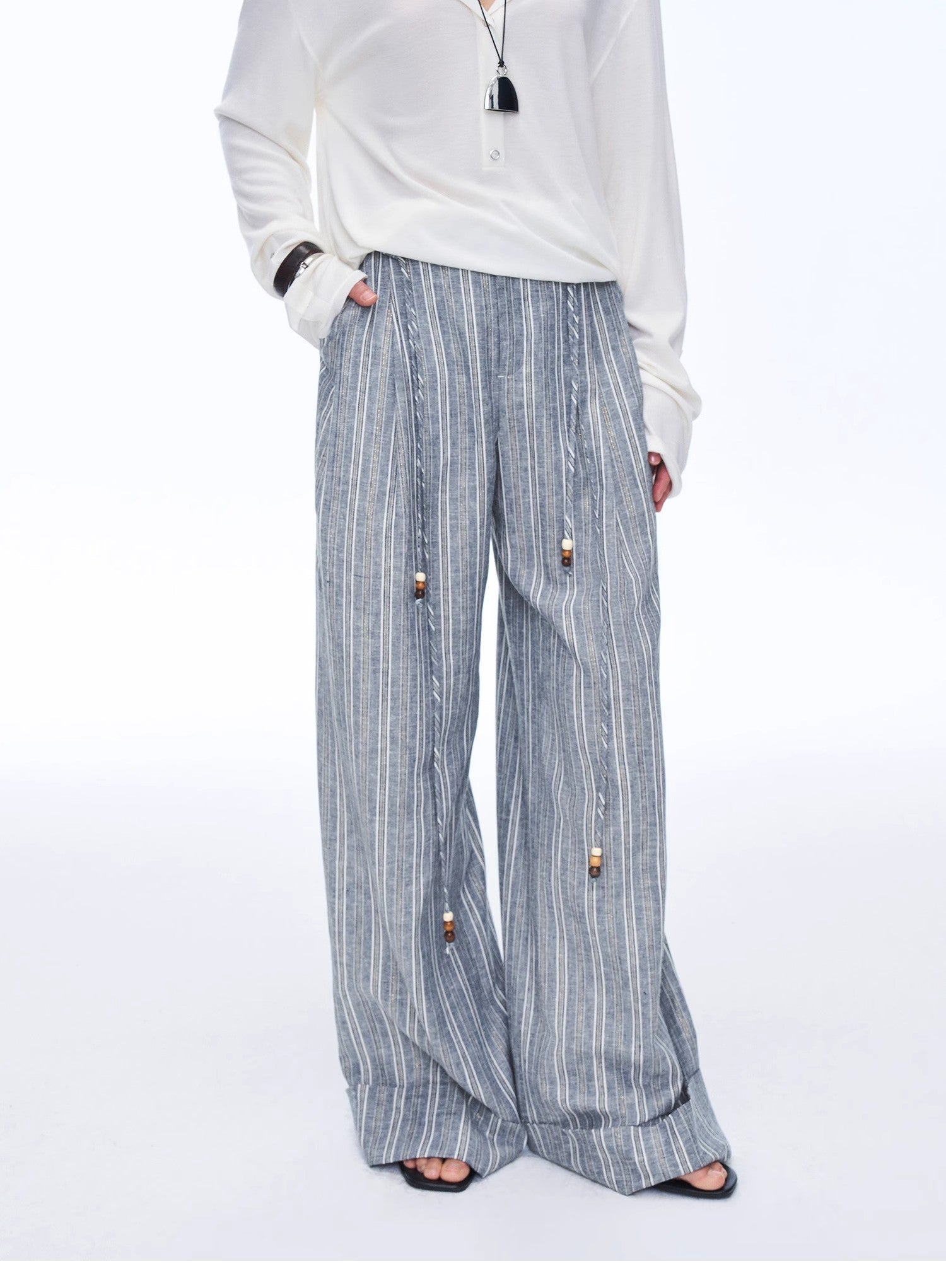 Retro style linen wide-leg casual pants"Free Afterglow"-4