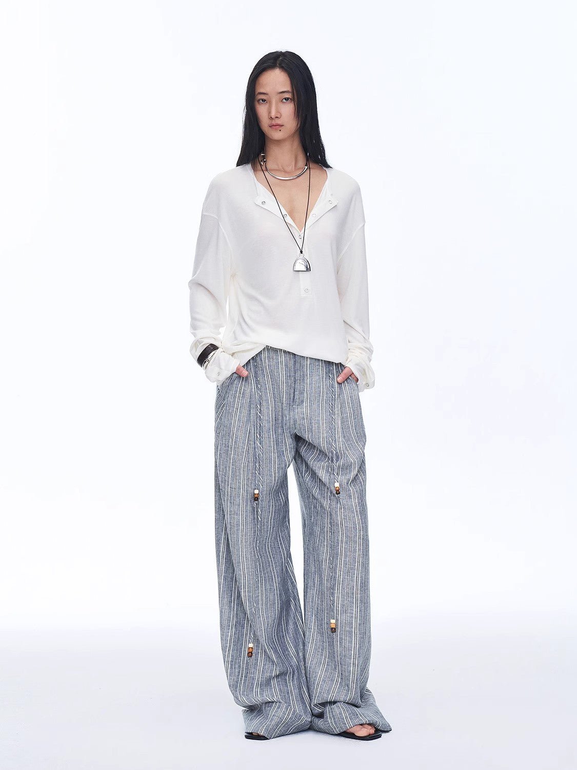 Retro style linen wide-leg casual pants"Free Afterglow"-0