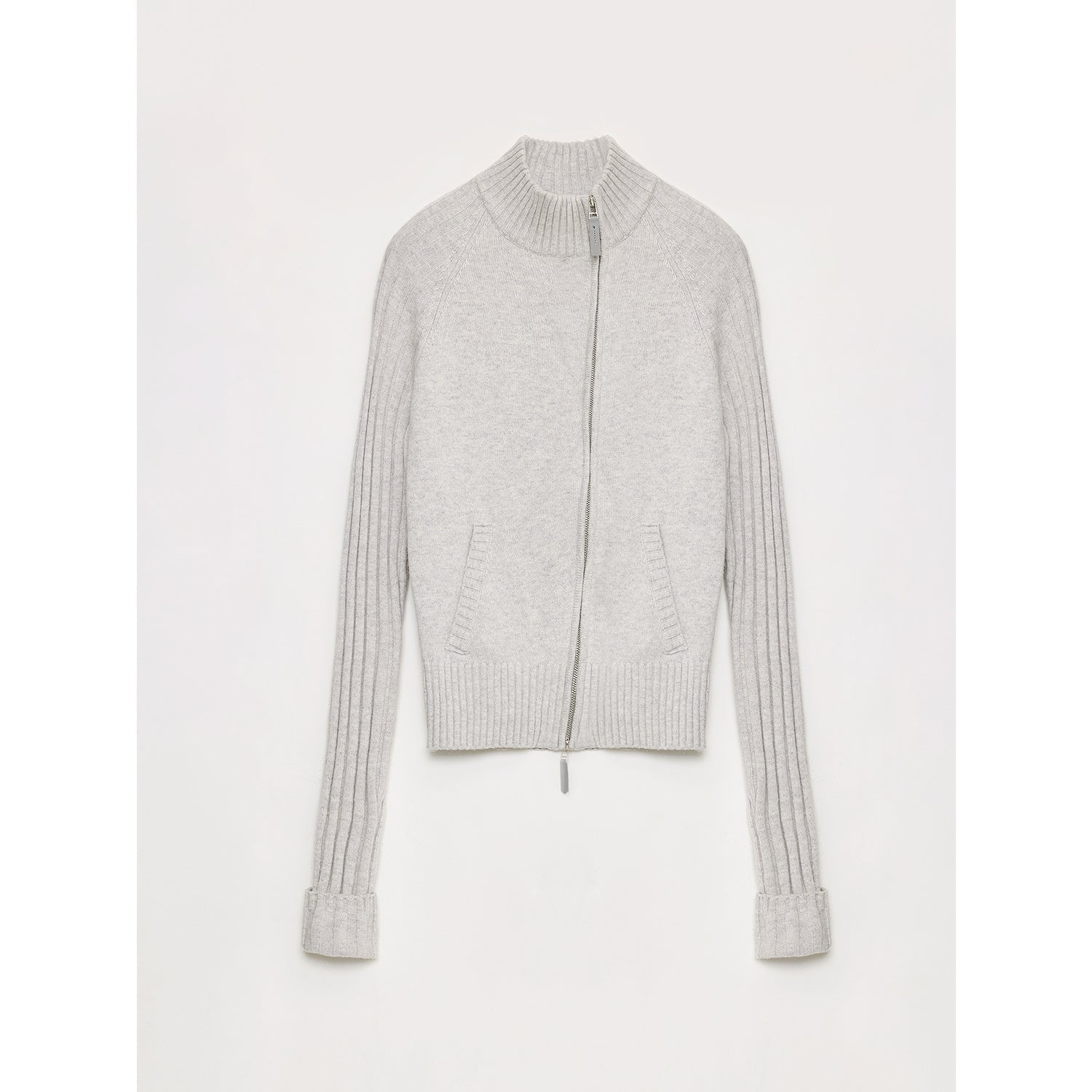 Firelady Fur Senna Melody Merino Wool Cotton Knit Cardigan top for women, featuring an oblique placket and zipper detail.