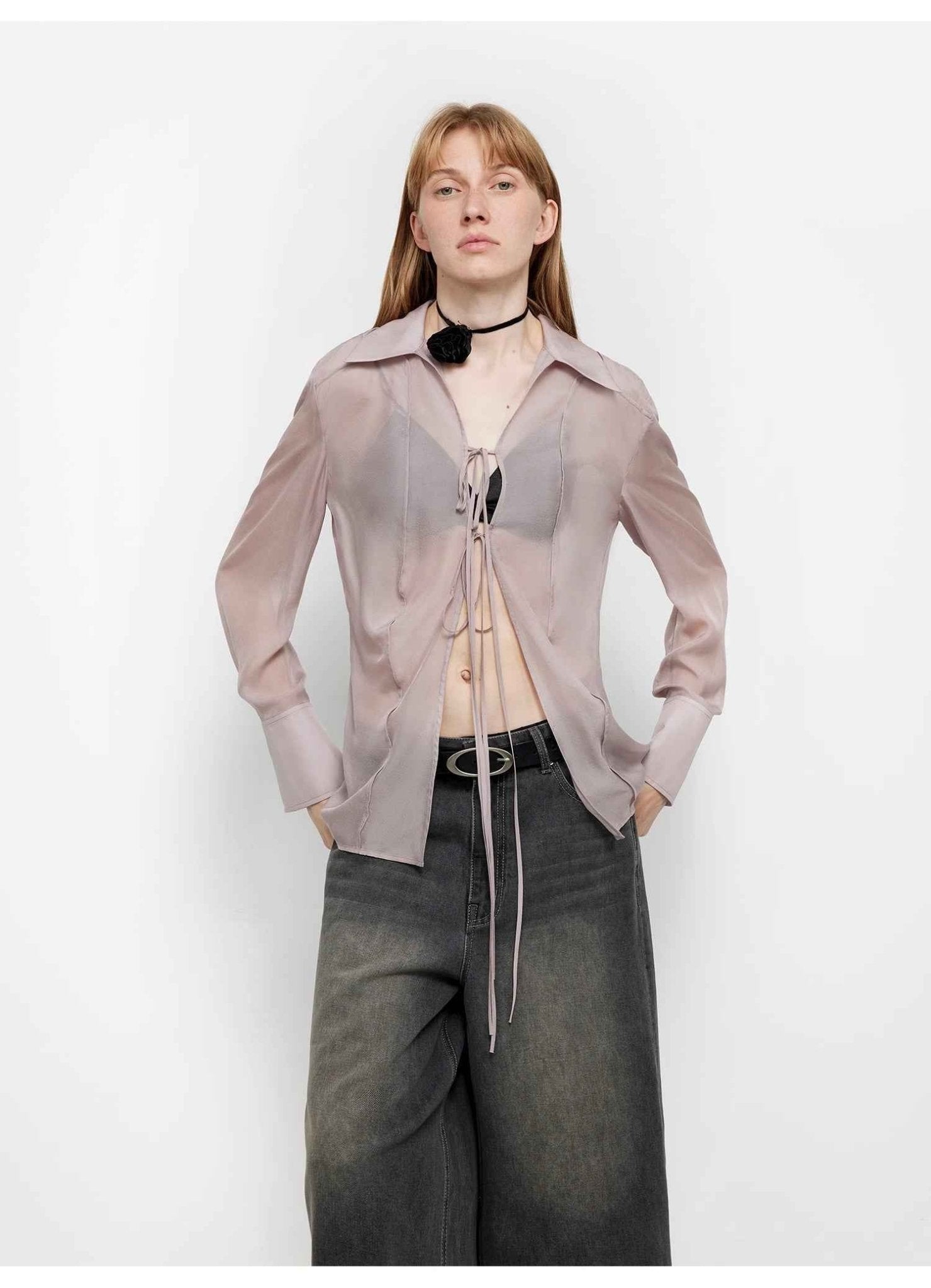 Firelady Fur silk chiffon summer top with a light, hazy drape and lace-up design, offering sun protection and a cool, breezy feel.